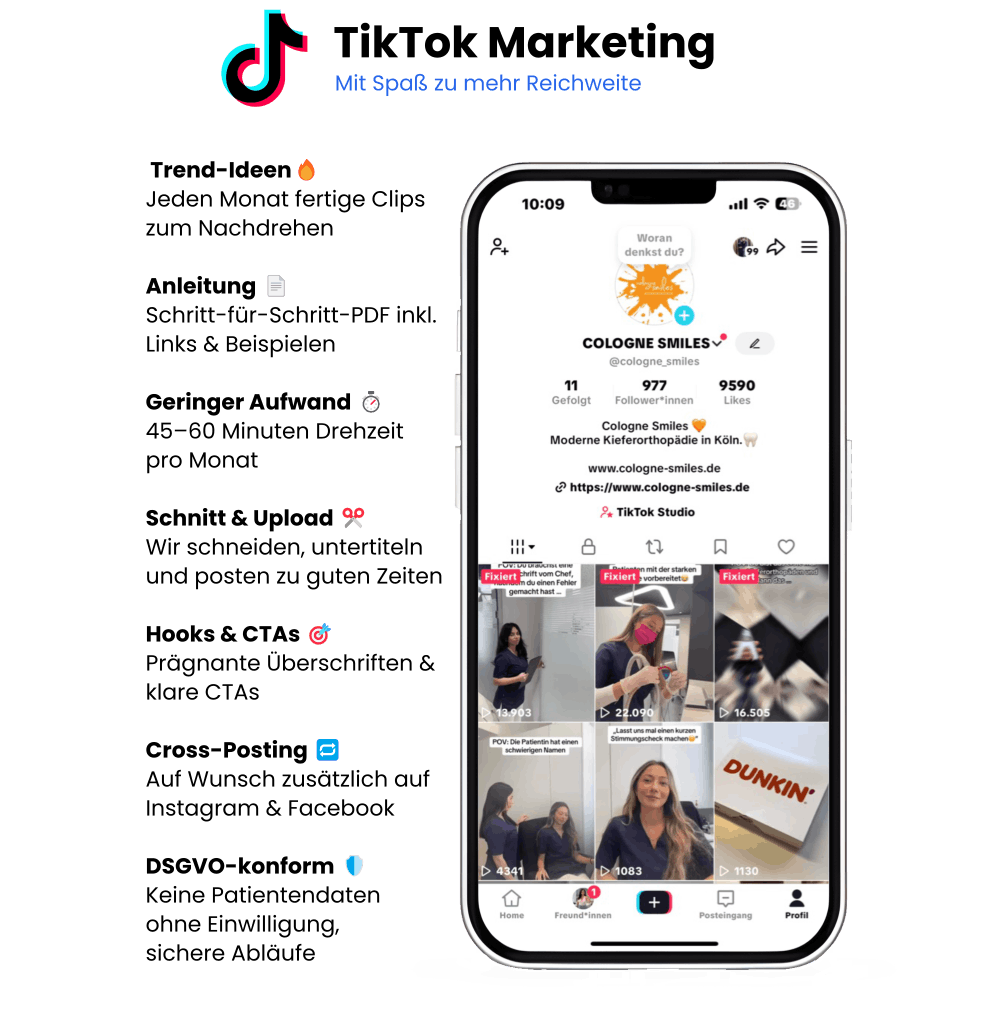 TikTok Marketing für Zahnarztpraxen und Kieferorthopädie – Virale Kurzvideos für mehr Reichweite und Neupatienten